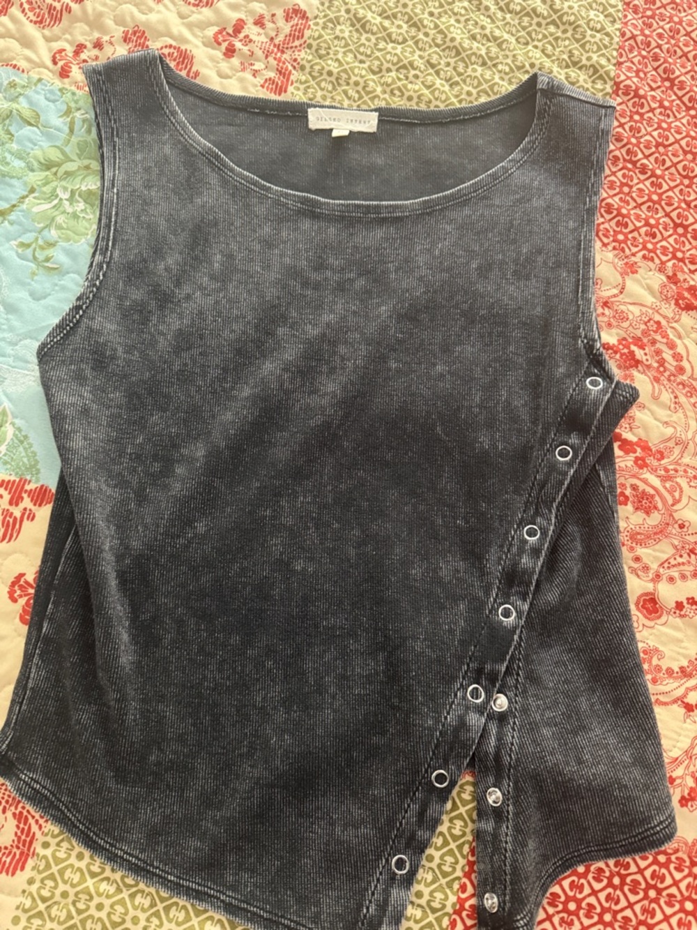 BKE Washed Black Eyelet-Accent Tank
